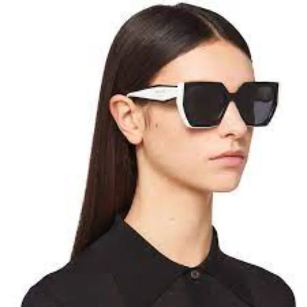 NEW Prada  PR15WS 09Q5S0 Black White Dark Gray Square Women Sunglasses